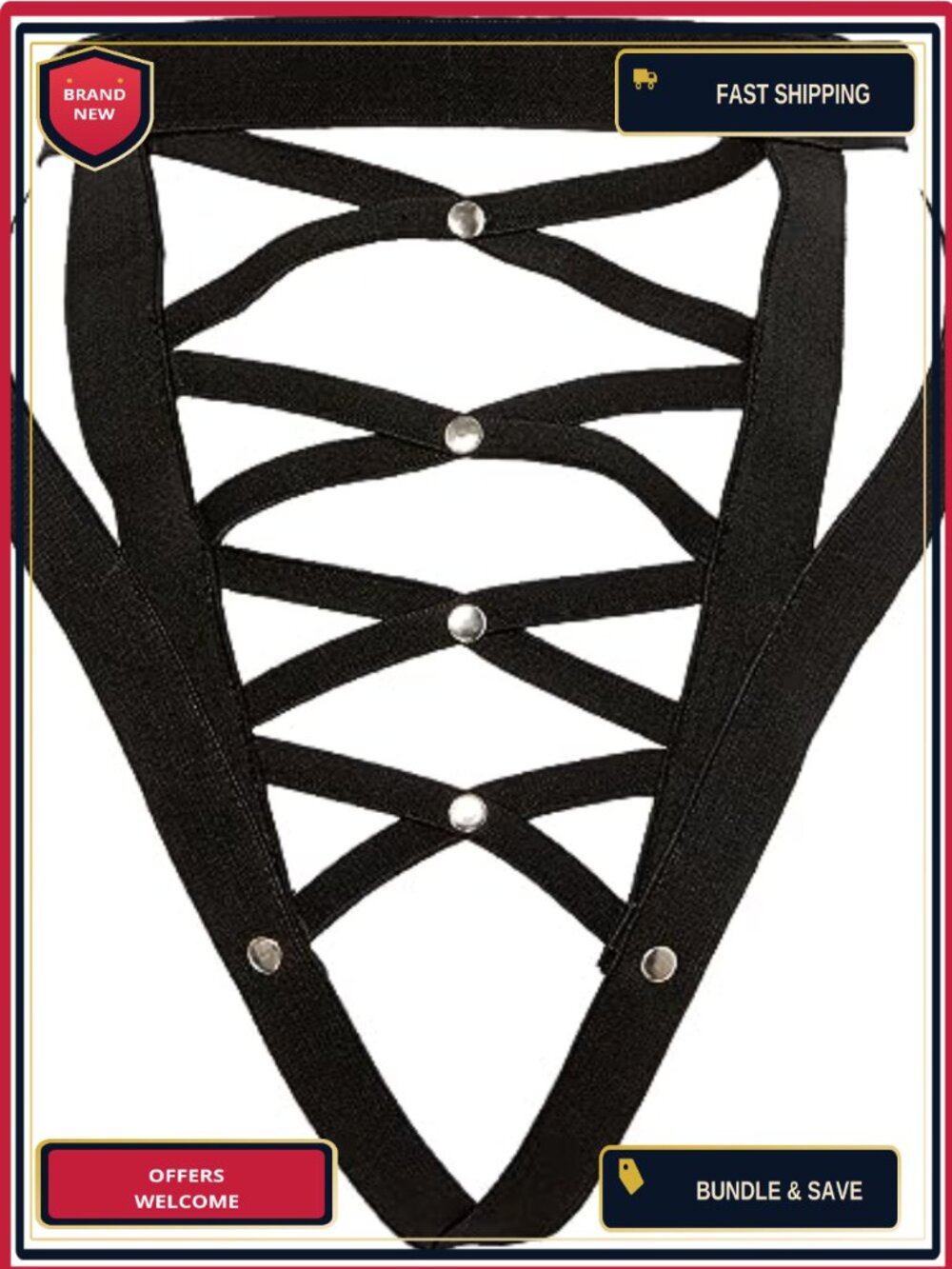 Stretchy Elastic Body Harness Bottom With Silver Hardware